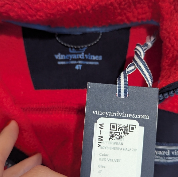 Vineyard Vines Red Boys Sherpa Half Zip Fleece - Picture 7 of 15